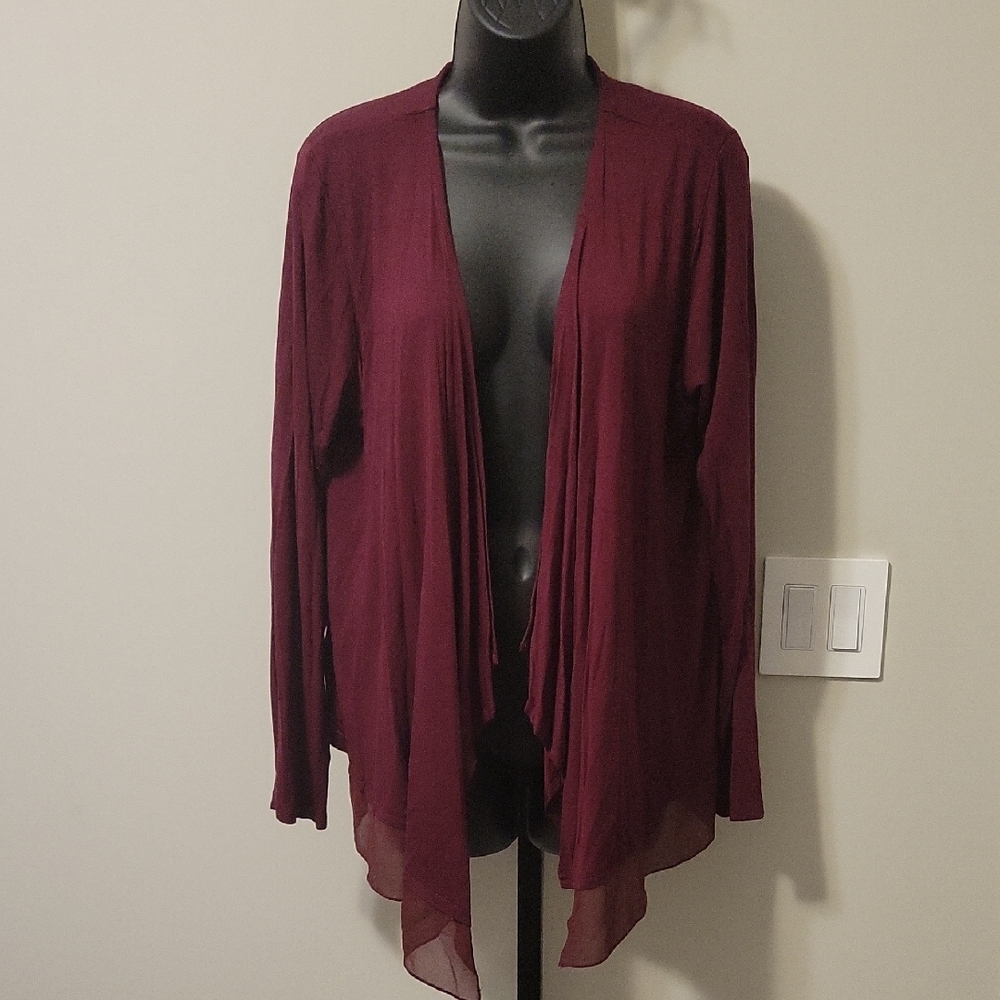 Worthington Burgundy Open-Front Lightweight Cardigan